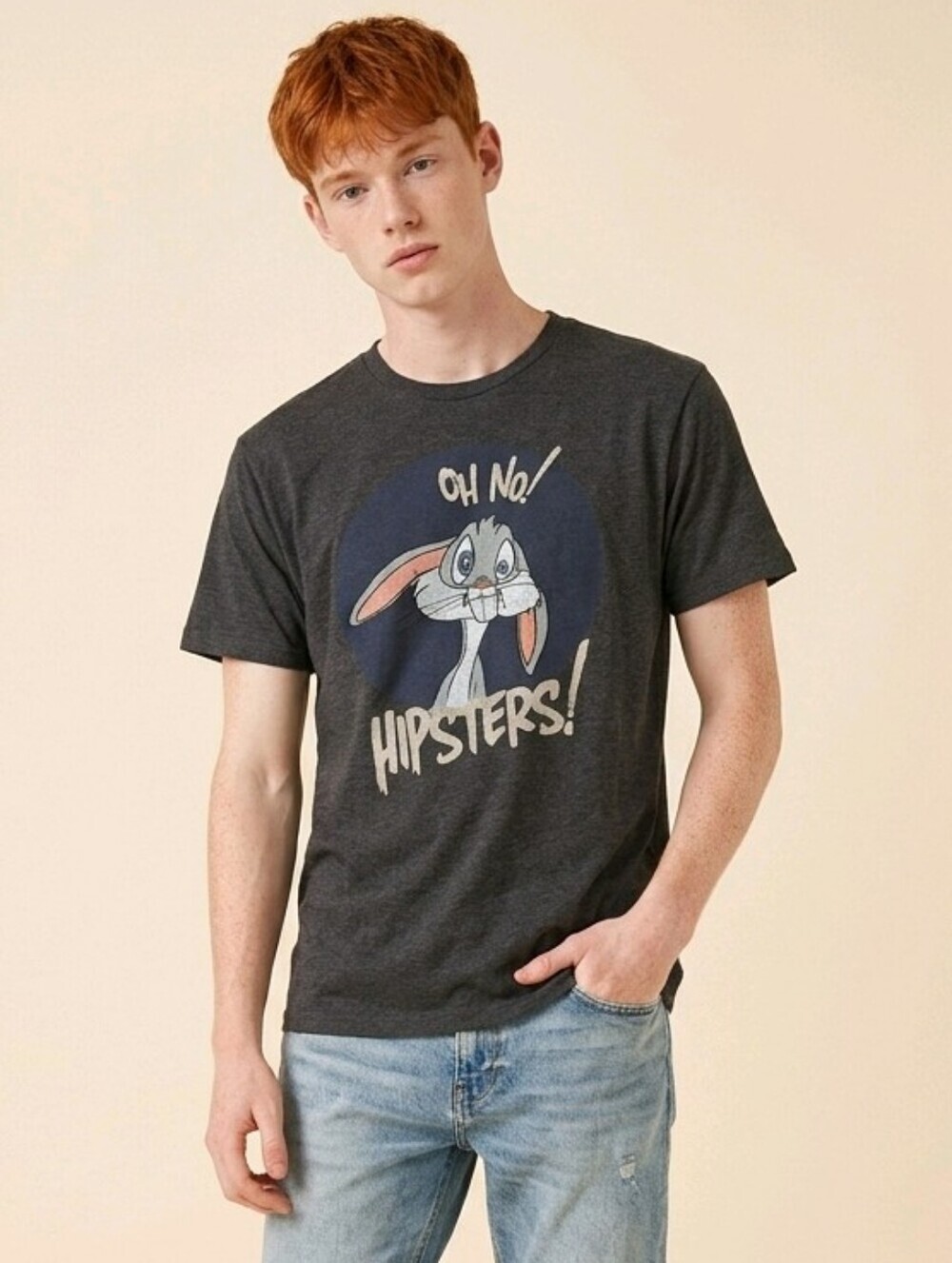 Warner Bros. Bugs Bunny Oh, No Hipsters Gray Tee Sz L